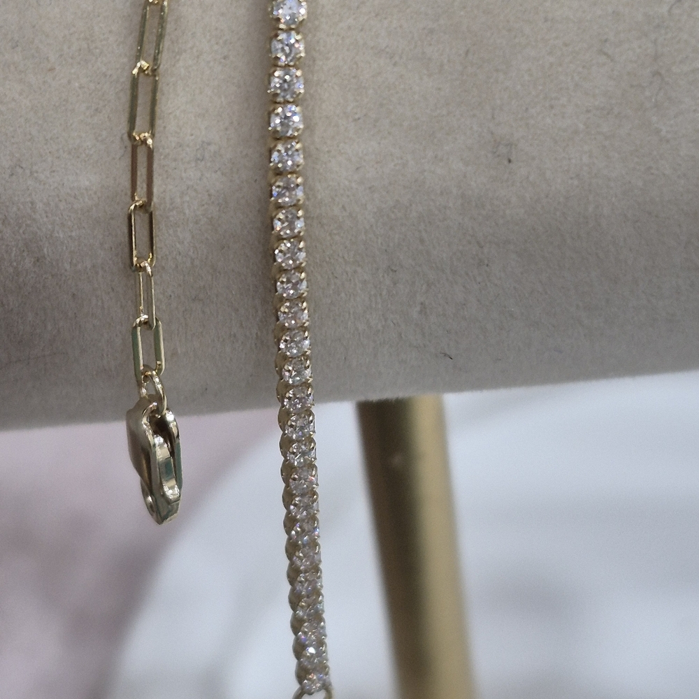925 14k Gold Vermeil Cz Tennis/ Paperclip Adjustable Bracelet